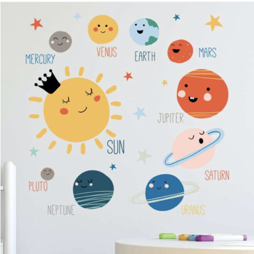 1pc Cartoon Universe Solar System Wall Sticker, Stickers, Wall Decal, Vinyl Decal For Home Decorations, Spring Decoration Items Refresh Your Home, Rama Decoration Stickers