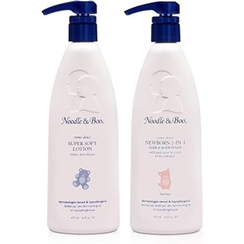 Noodle & Boo Newborn Essentials Bundle: 2-in-1 Hair & Body Baby Wash 16 fl oz + Daily Moisturizer Baby Lotion for Sensitive Skin 16 fl oz | Tear-Free, Hypoallergenic, Plant-Based, Pediatrician-Tested