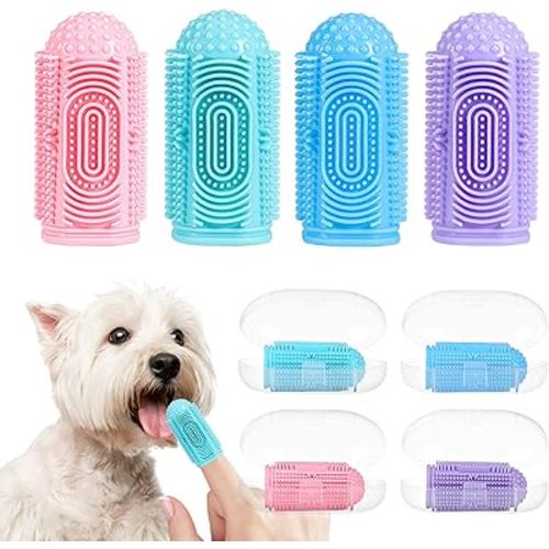 Dog Toothbrush 4 Pack Dog Tooth Brushing Kit Dogs Finger Toothbrush for Teeth Cleaning & Dental Care Cat Toothbrushs Doges Tooth Brush Puppy toothbrushs Pet Toothbrushes Finger Brush