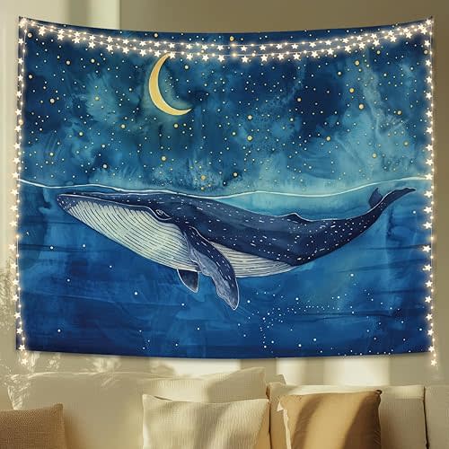 STHTTSW Ocean Tapestry, Ocean Theme Classroom Decor, Blue Dorm Tapestries, Whale Nursery Beachy Room Whale Gifts Wall Hanging Decor for Boys Girls Nursery Bedroom Dorm, 50x60 Inch