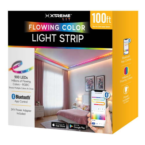 Xtreme Lit 100ft LED Strip Lights, Multicolor Flow LED Lights for Bedroom, Bluetooth App Control