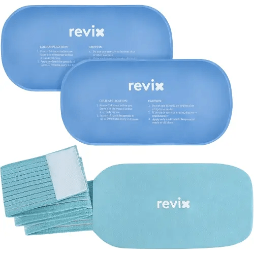 REVIX Ice Packs for Injuries Reusable, 2 Packs Hot and Cold Pack with Adjustable Strap, Flexible Ice Wraps for Joints and Muscle, Rotator Cuff, Back, Knee Discomfort Relief (10" x 5" Blue)