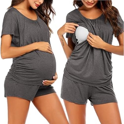 Ekouaer Womens Maternity Pajamas Nursing Pjs for Breastfeeding Soft Postpartum Lounge Sets Sleepwear Layer Pregnancy Clothes