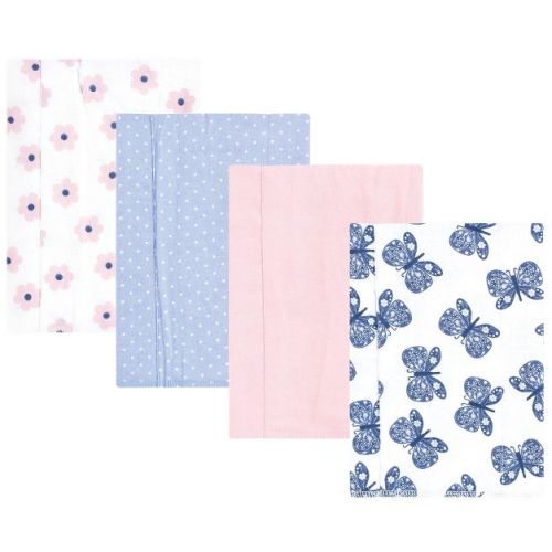 Hudson Baby Infant Girls Cotton Poly Flannel Burp Cloths 4pk, Beautiful Butterfly, One Size