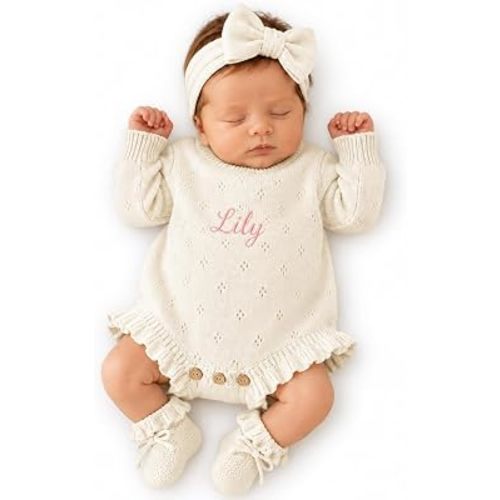 Personalized Baby Romper, Embroidered Name Going Home Outfit for Baby Girl