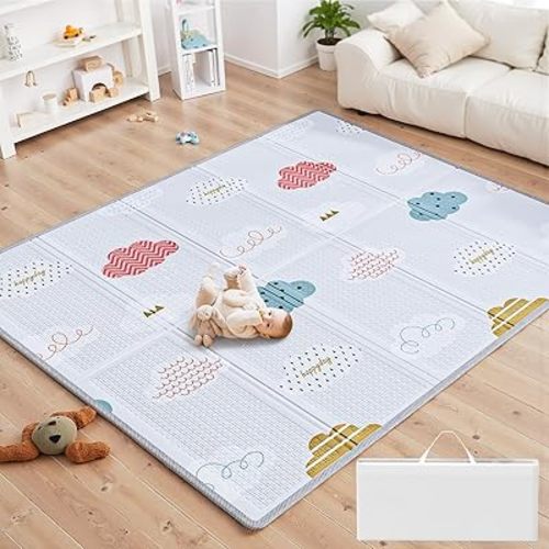 Uanlauo Tapis de jeu pour bébé avec sac de transport, 180,3 x 150,9 cm, tapis de jeu extra large pour bébés et tout-petits, tapis de jeu pliable en mousse pour enfants, tapis d'éveil imperméable