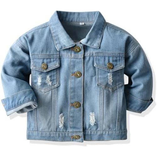 Toddler Baby Boy Girls Denim Jacket Button Down Basic Ripped Hoodie Jeans Coat Kid Cowboy Outwear Casual Clothes