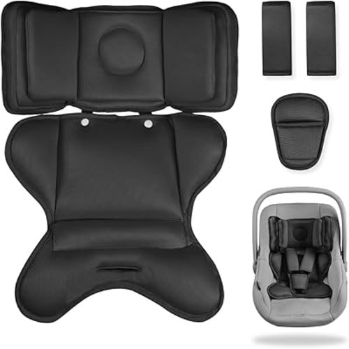 Infant Car Seat Insert with 2 Headrest for Doona|Graco, Thickened Baby Car Seat Head Support for Newborn, Reveable Baby Car Seat Cushion for Side Impact Protection, Black