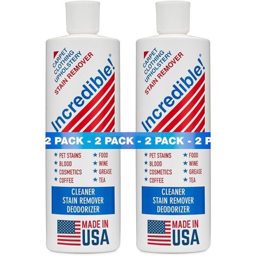 INCREDIBLE! Stain Remover - Instant Spot Remover For New and Old Stains - Blood, Red Wine, Coffee, Urine, Cosmetics, Pet Stains and Odor Eliminator - Carpets, Mattress, Laundry, 16.oz (2 Pack)