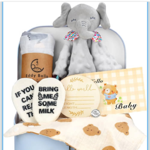 Baby Boy Gift Basket Set, 8Pcs Newborn Baby Essentials Baby Gift Baskets Set, Cute & Practical Baby Boy Gift Baskets for Newborn, Baby Boy Gifts, Best Welcome Baby Gift & Gender Reveal Gift Basket