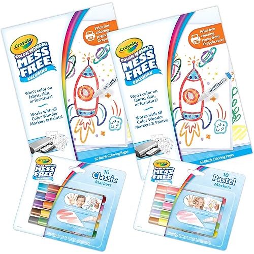 Crayola Color Wonder Mess Free Coloring Kit (120ct), 100 Mess Free Coloring Pages & 20 Mini Markers, Toddler Easter Basket Essentials, Travel Activity