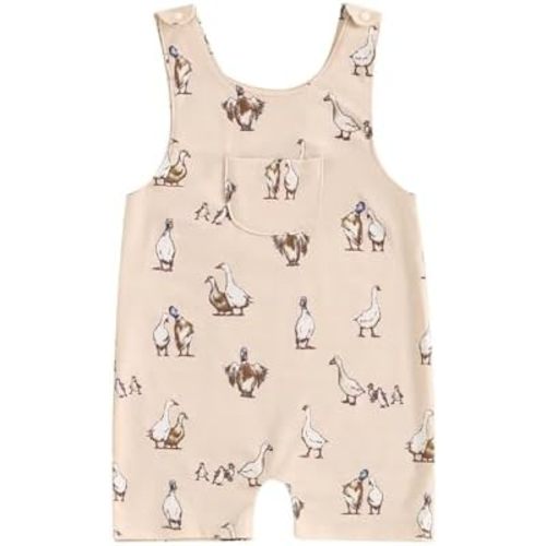 Gueuusu Duck Hunting Baby Boy Girl Clothes Puddle Duck Short Dungaree Romper Sleeveless Mallard Duck Overalls Clothes