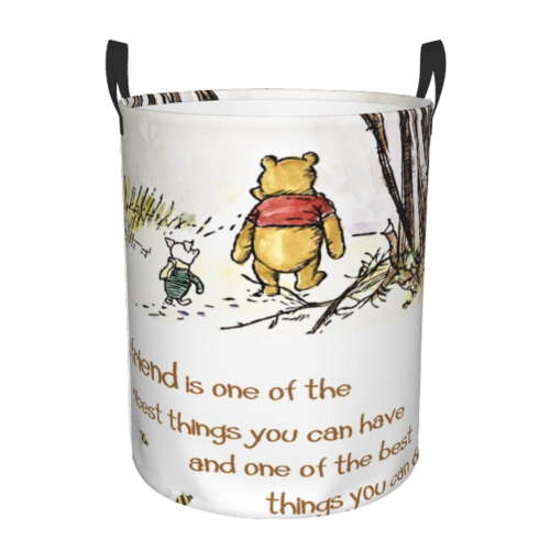 Winnie the Pooh Laundry Hamper with Handles, Foldable Waterproof Circular Basket, Kids Toys Dirty Clothes Storage Organizer Basket for Bedroom Bathroom Nursery Dorm Medium