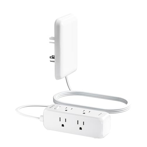 Olcorife Flat Outlet Extender with Cover, Flat Plug Power Strip with 6 AC Outlets, 2000 Joules Surge Protector, 3FT Flat Extension Cord, Home Office Travel Dorm Room Essentials