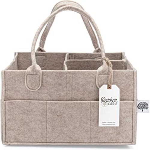 Parker Baby Diaper Caddy - Nursery Storage Bin and Car Organizer for Diapers and Baby Wipes - Oatmeal