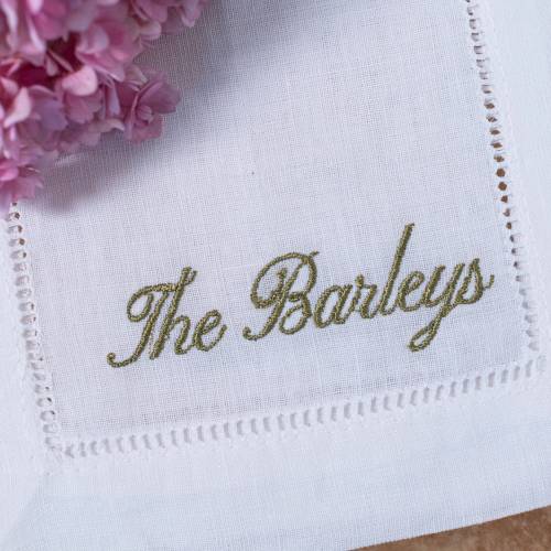 Personalized Embroidered Cocktail Napkins or Dinner Napkins with Classic French Script Custom Name Set of 4, 6, 12, 20 Wedding gift