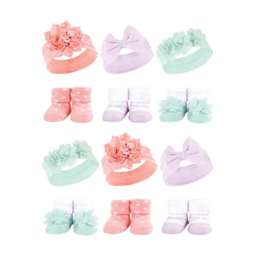 Hudson Baby Infant Girl 12Pc Headband and Socks Giftset, Pink Purple Mint, One Size