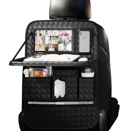 XDV Car Seat Organizers,Multi-functional Back Seat Protectors, Storage Pouches, and Tray Holders (for Cars, Kids, Seat Back and Rear Seats) (Woven Black, 1 Pcs)