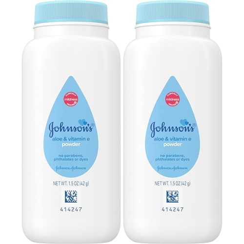 Johnson's Baby Cornstarch Baby Powder, 1.5 oz | Naturally Derived | With Aloe & Vitamin E | For Delicate Skin | Hypoallergenic