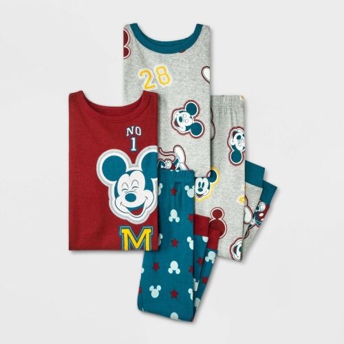Toddler Boys' 4pc Mickey Mouse & Friends Cotton Long Sleeve Pajama Set - Gray/Maroon/Teal Blue
