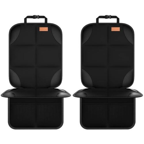 Car Seat Protector, Large Auto Protector for Child Seats with Thickest Padding and Non-Slip Backing Mesh Pockets for SUV, Sedan, Truck, Leather and Fabric - Black