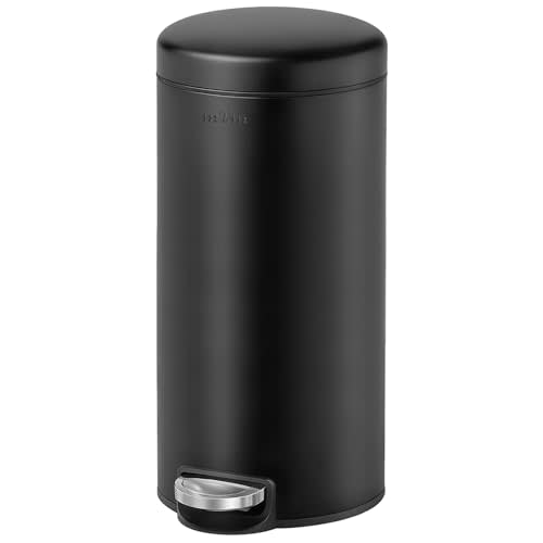 mVm Trash Can for Kitchen,8Gallon(30L) Step Round Trash Cans,Garbage Can with Lid, Soft-Close, Anti-Fingerprint.Stainless Steel Trash Can for Kitchen,Office,Home,Living Room(Black)