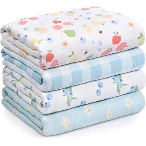 GLLQUEN BABY Muslin Swaddle Blankets 4Pk Receiving Blanket Large 35" x 40"