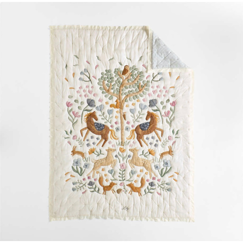 Wonderland Prairie Embroidered 100% Organic Cotton Voile Kids Twin Quilt
