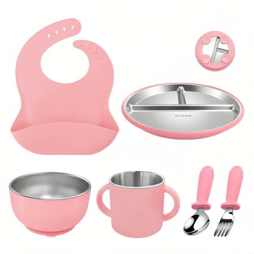 Baby Silicone Stainless Steel Tableware Set Of 6 With Suction Cup DSV