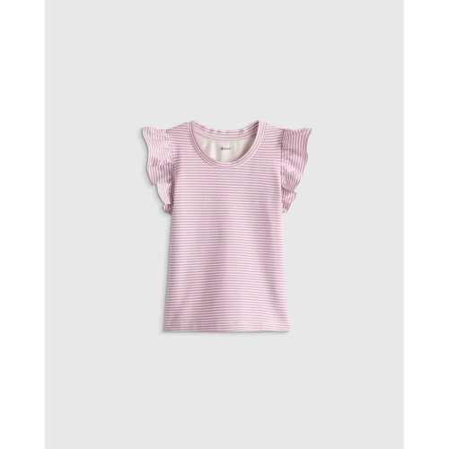 Ruffle Sleeve Organic Cotton Top in Purple Stripe