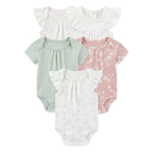 falianni Four Seasons Baby Boy Girl Bodysuits 5-Pack Cotton Comfort Short Sleeve Baby Clothes Soft Infant Outfits