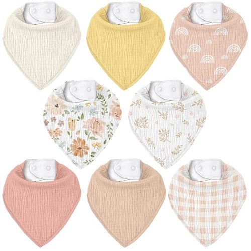 Muslin Baby Bibs 8 Pack, Baby Bandana Drool Bib for Drooling and Teething, Cotton Soft Absorbent for Girls Boys