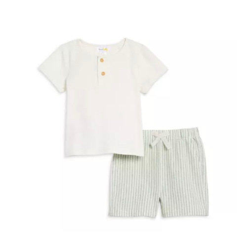 Boys' Slub Knit Henley Tee & Striped Shorts Set, Baby - Exclusive