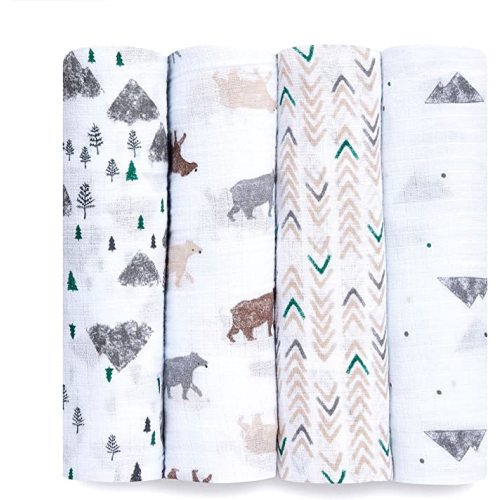 aden + anais Essentials Disney Baby Muslin Swaddle Blankets, Newborn Receiving Blanket for Swaddling, 100% Cotton Baby Swaddle Wrap, 4 Pack, Country Floral