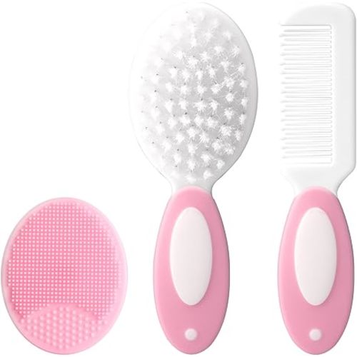 Baby Grooming Set，Baby Health Care Set Baby Brush Soft Bristles 3 Piece Baby Care Set Baby Hair Brush and Comb Set Baby Hair Brush Baby Comb Silicone Baby Cradle Cap Brush Set