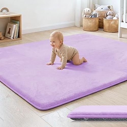 1.3" Thick Baby Floor Play Mat 50x50, Basic Padded Foam Mat for Tummy Time Crawling, Non Slip Cushioned for Babies Toddlers Infants Kids (Violet)