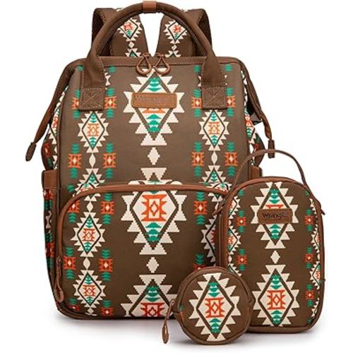 Montana West Wrangler Callie Diaper Bag Backpack with Pacifier Case, Crossbody Bottle Bag and Stroller Straps Western Pattern Multifunction Baby Travel Bag Set WG2215-9110CF