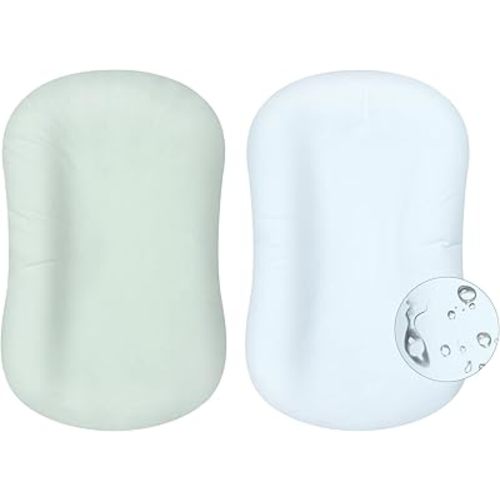 MEXXI Organic Waterproof Baby Lounger Covers | 100% Organic Cotton Hypoallergenic and Breathable Baby Nest Covers (Blue & Green, Waterproof)