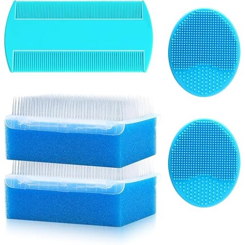 Cradle Cap Brush for Babies, 5Pcs Cradle Cap Treatment Set with Soft Bristle Brushes Silicone Scrubber Fine-Tooth Comb for Newborn Bathing Essentials Baby Brush and Comb Set (Blue)