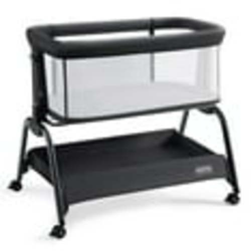 HARPPA Bassinet Bedside Sleeper, Bedside Bassinet with Storage & Wheels for Infants, Black