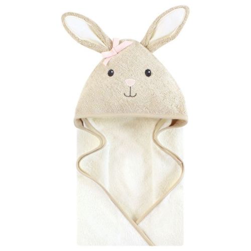 Hudson Baby Infant Girl Cotton Poly Animal Face Hooded Towel, Tan Bunny, One Size