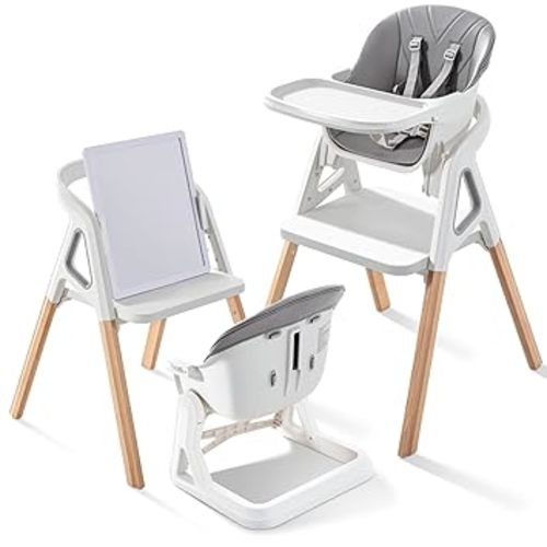 Baby High Chair, Babies and Toddlers Convertible Slim High Chair with 6 Growing Stages from Infant to Toddler Seating with Removable Tray, Easy to Clean,Beige Cushion