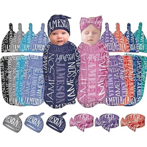 Personalized Custom Baby Swaddle and Hat Bow for Girls Boys with Name Personalized Custom Baby Blankets for Girls Boys with Name Personalized Baby Girl Boy Gifts