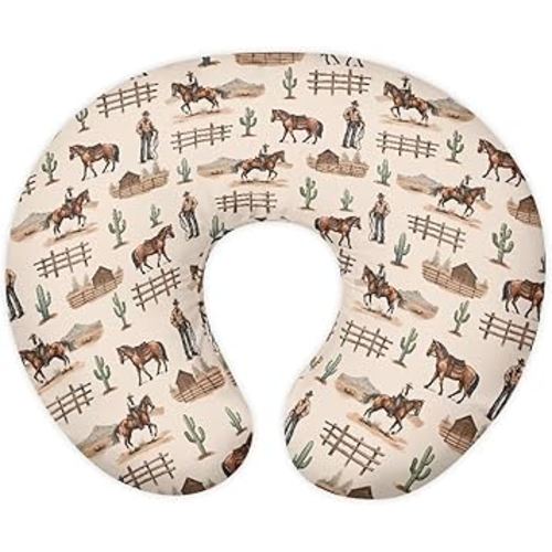Brown Cow Boys and Cacti Breastfeeding Pillow Slipcover for Baby Horse Prints Newborn U-Shaped Breastfeeding Pillowcase Cushion Cover Stretchy Replaceable Pillow Cover Slipcover