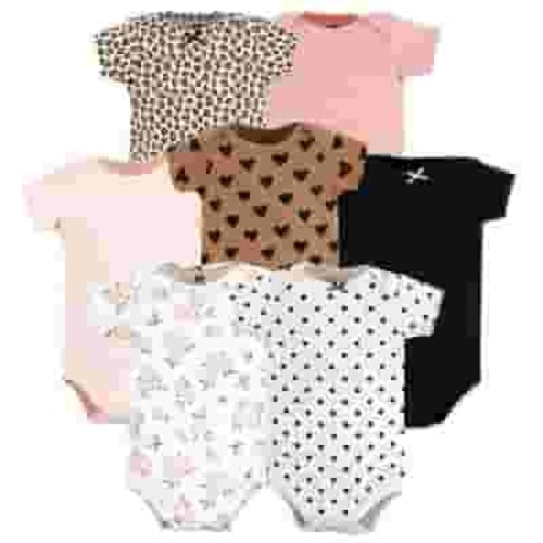 Hudson Baby Infant Girl Cotton Bodysuits, Cinnamon Pink Prints, 0-3 Months