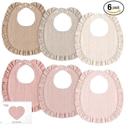 Muslin Baby Bibs for Girls, 100% Cotton Newborn Essentials 6 Pack, Pink | Extra Soft and Absorbent, Adjustable, Large Coverage, Double Side Muslin Bibs for Drool and Teeth, Machine Washable
