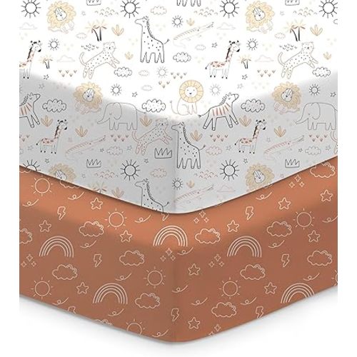 Crib Sheets 2 Pack, Fitted Crib Sheet for Standard Crib Mattress 28x52x9, Ultra Soft Jersey Knit, Breathable Stretchy Deep Pocket, Snug Fit Stays Put, Baby Crib Mattress Sheet