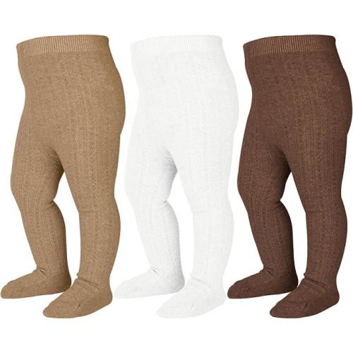 Mini angel Baby Tights 0-3 Months Girl Cable Knit Tights 3 Pack Baby Leggings Seamless Cotton Stockings Pantyhose for Newborn (Coffee+Khaki+Ivory, XXS)