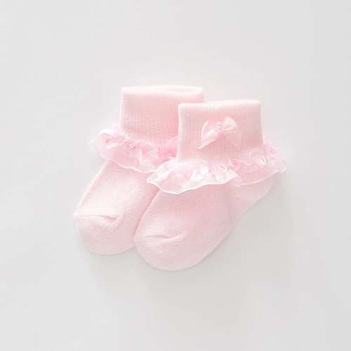Ribbon Lace Socks With Pink Bow