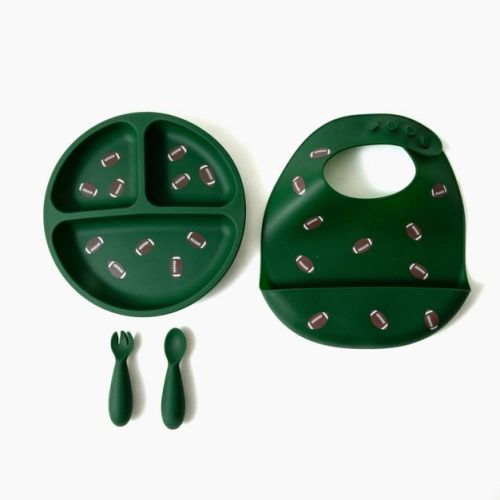 Picolette by Olivia Culpo Silicone Bib and Utensil Feeding Set - 4pk - Football